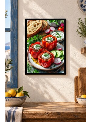 Onyx Lab Onyxlab Dolma Biberli Sofra Desenli Dekoratif Mdf Tablo, Çerçeve Görünümlü Ahşap Poster