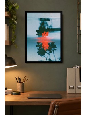 Onyx Lab Onyxlab Suda Kırmızı Çiçek Yansıması Desenli Dekoratif Mdf Tablo, Çerçeve Görünümlü Ahşap Poster