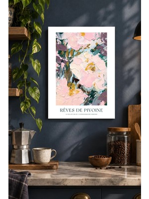 Onyx Lab Onyxlab Pembe Krem Soyut Çiçekler Desenli Dekoratif Mdf Tablo, Çerçeve Görünümlü Ahşap Poster