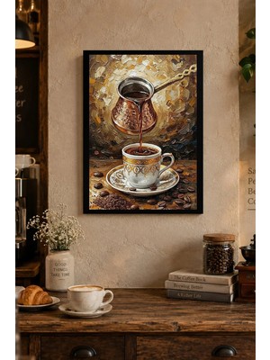 Onyx Lab Onyxlab Kahve Fincanı ve Kahve Çekirdekleri Desenli Dekoratif Mdf Tablo, Çerçeve Görünümlü Ahşap Poster