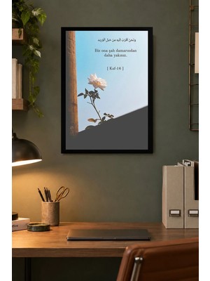 Onyx Lab Onyxlab Beyaz Çiçek ve Gökyüzü Desenli Dekoratif Mdf Tablo, Çerçeve Görünümlü Ahşap Poster