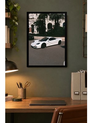 Onyx Lab Onyxlab Beyaz Spor Otomobil Desenli Dekoratif Mdf Tablo, Çerçeve Görünümlü Ahşap Poster