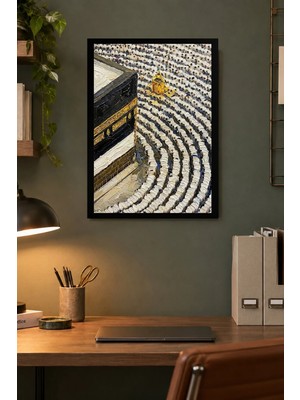 Onyx Lab Onyxlab Merkezî Siyah Yapı ve Dairesel Kalabalık Desenli Dekoratif Mdf Tablo, Çerçeve Görünümlü Ahşap Poster