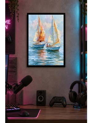 Onyx Lab Onyxlab Renkli Yelkenliler Desenli Dekoratif Mdf Tablo, Çerçeve Görünümlü Ahşap Poster