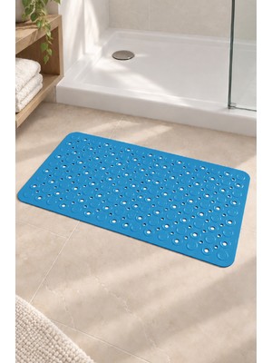 Renkliürün Dikdörtgen Kabartma Silikon Kaydırmaz Taban Duşakabin ve Banyo Matı (Mavi)(65x35)