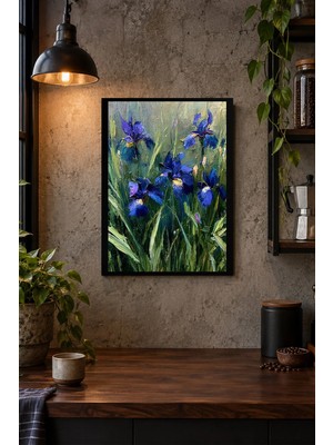 Onyx Lab Onyxlab Mavi Çiçekler Desenli Dekoratif Mdf Tablo, Çerçeve Görünümlü Ahşap Poster