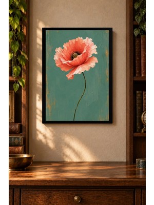 Onyx Lab Onyxlab Mercan Rengi Çiçek ve Uzun Dal Desenli Dekoratif Mdf Tablo, Çerçeve Görünümlü Ahşap Poster