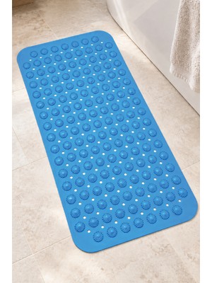 Renkliürün Dikdörtgen Yuvarlak Kabartma Silikon Kaydırmaz Taban Duşakabin ve Banyo Matı (Mavi)(70x40)