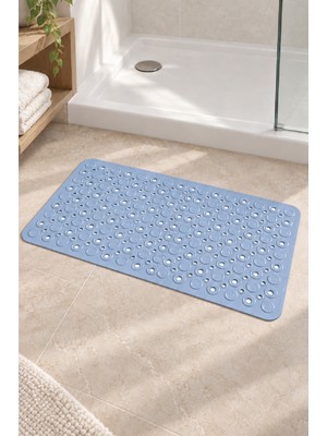 Renkliürün Dikdörtgen Kabartma Silikon Kaydırmaz Taban Duşakabin ve Banyo Matı (Açık Mavi)(65x35)