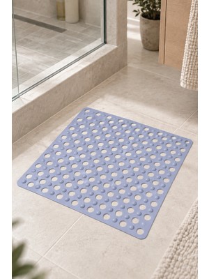 Renkliürün Kare Ayak Temizleme Matı Kabartma Silikon Kaydırmaz Taban Duşakabin ve Banyo Matı (Açık Mavi)(50x50)