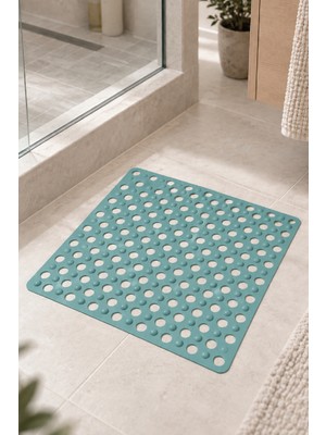 Renkliürün Kare Ayak Temizleme Matı Kabartma Silikon Kaydırmaz Taban Duşakabin ve Banyo Matı (Yeşil)(50x50)