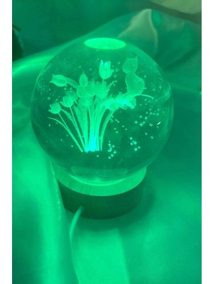 St. Morritz 3D LED Işık Cam Küre Gece Lambası Laleli Büyük Boy 8cm Çok Renkk