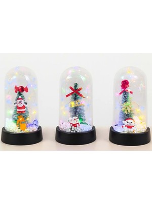 St. Morritz Işıklı Yılbaşı Dekoratif Cam Fanus Mini Çam Ağacı ve Noel Baba Figürlü - 3 Model Seçeneği