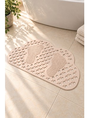Renkliürün Ayak Temizleme Matı Kabartma Silikon Kaydırmaz Taban Duşakabin ve Banyo Matı (Bej)(70x40)