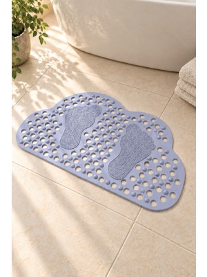 Renkliürün Ayak Temizleme Matı Kabartma Silikon Kaydırmaz Taban Duşakabin ve Banyo Matı (Açık Mavi)(70x40)