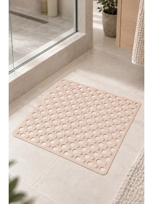 Renkliürün Kare Ayak Temizleme Matı Kabartma Silikon Kaydırmaz Taban Duşakabin ve Banyo Matı (Bej)(50x50)