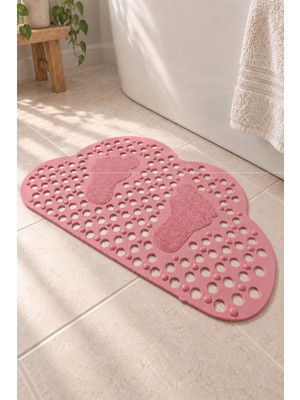 Renkliürün Ayak Temizleme Matı Kabartma Silikon Kaydırmaz Taban Duşakabin ve Banyo Matı (Pembe)(80x50cm)