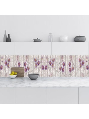 Trendexa Mutfak Tezgah Arası Fayans Kaplama Folyosu Mor Papatya 60X200 cm