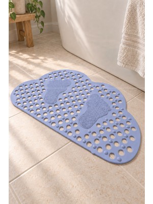 Renkliürün Ayak Temizleme Matı Kabartma Silikon Kaydırmaz Taban Duşakabin ve Banyo Matı (Açık Mavi)(80x50cm)