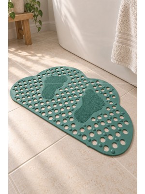 Renkliürün Ayak Temizleme Matı Kabartma Silikon Kaydırmaz Taban Duşakabin ve Banyo Matı (Yeşil)(80x50cm)