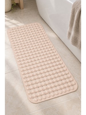 Renkliürün Yuvarlak Kabartma Silikon Kaydırmaz Taban Duşakabin ve Banyo Paspası (Bej)(40x70cm)