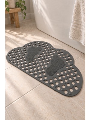 Renkliürün Ayak Temizleme Matı Kabartma Silikon Kaydırmaz Taban Duşakabin ve Banyo Matı (Gri)(80x50cm)