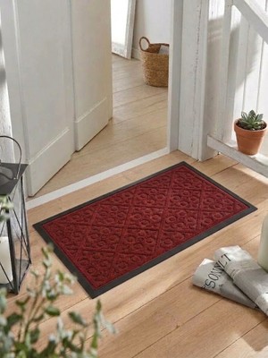 Tiritoğlu Home 45 x 75 cm Kırmızı Desenli Halı Paspas Kaymaz Taban Iç/dış Mekan