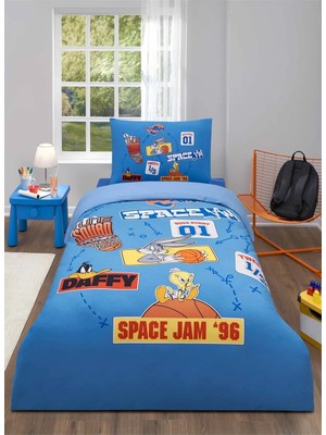 Özdilek Nevresim Takımı  Fitted Car Ranforce Tek Kişilik Mavi Space Jam Team