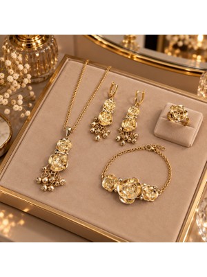 Banum Luxury Şık ve Zarif Gül Temalı 4lü Çelik Set