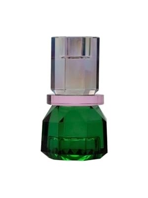 Trendexa Gökkuşağı, Pembe ve Ö. Yeşil Kristal Mum Tutucu, 7X7X13 cm