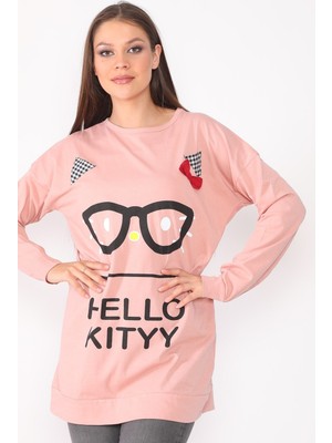 Alışveriş Sokağı Gözlük Baskılı Tunik Sweatshirt