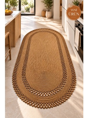 MaVaux Alessa Doğal Oval Hasır Jüt Kilim Oval Dekoratif Örgü Kilim – Modern Bohem Tasarım, Şık ve Doğal Görünüm, Salon, Mutfak ve Antre Kullanımı Desenli, Dekoratif, Kilim, Salon Çeyizlik, Hediyelik
