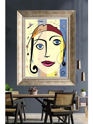 Tablore Modern Soyut Kadın Yüzü Portre Çerçeveli Kanvas Tablo Geometrik Pop Art Duvar Dekoru