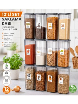 St. Morritz Etiketli Mega Boy Kapaklı 12'li Erzak Saklama Kabı Seti 1750 ml