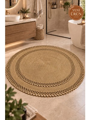 MaVaux Alessa Doğal Yuvarlak Hasır Jüt Kilim Dekoratif Örgü Kilim – Modern Bohem Tasarım, Şık ve Doğal Görünüm, Salon, Mutfak ve Antre Kullanımı Desenli, Dekoratif, Kilim, Salon Çeyizlik, Hediyelik