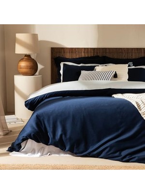 Trendexa 200X220 cm Marin Mavi/soft Mavi Bambu Laurel Çift Kişilik Nevresim Seti