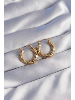 Clariss 316L Çelik Gold Renk Burgu Görünüm Oval Küpe