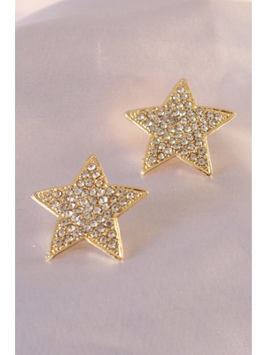 Clariss Gold Renk Yıldız Model Zirkon Taşlı Kadın Küpe