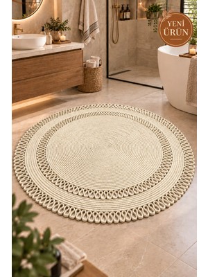 MaVaux Alessa Doğal Yuvarlak Hasır Jüt Kilim Dekoratif Örgü Kilim – Modern Bohem Tasarım, Şık ve Doğal Görünüm, Salon, Mutfak ve Antre Kullanımı Desenli, Dekoratif, Kilim, Salon Çeyizlik, Hediyelik