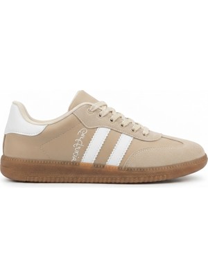 Zerenyus Zerti Premium Fashion Bej Çizgili Bağcıklı Kadın Sneaker