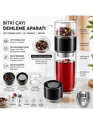 aldım geldim 200ML Çift Katlı El Yakmayan Isıyı Içinde Tutan Cam Bardak Detox Bitki Çayı Ihlamur Demliği
