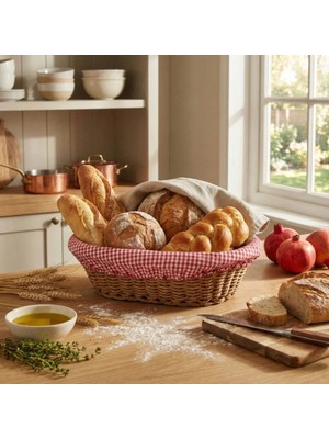 St. Morritz Oval Renkli Bezli Ip Hasır Ekmek Sepeti