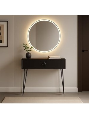Trendexa Siyah Metal Ayaklı Modern Dresuar; 80X20X20 Cm, Suntalam, Minimalist Antre ve Salon Konsol Dolabı