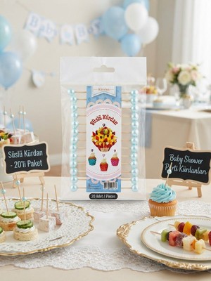Partyora Mavi Incili Boncuklu Süslü Kürdan - 20 Adet (Parti ve Sunum Kürdanı)
