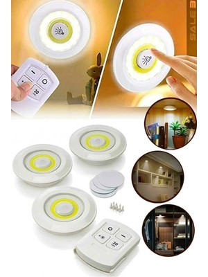 St. Morritz Uzaktan Kumandalı 3 Lü Spot LED Lamba Kablosuz Pilli Işıldak Mutfak Rafı Işığı Dolap Işığı