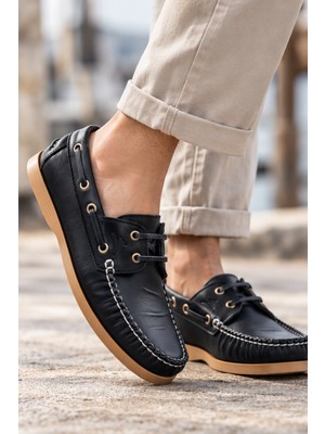 Liarca Marin Boat Shoe, %100 Hakiki Deri Siyah Bej Kauçuk Taban Erkek Boat Shoe Mokasen Laofer Casual Aayakkabı