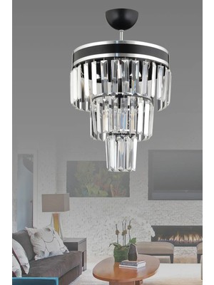 St. Morritz Paris 3'lü Katlı Siyaha Krom Yaldızlı Kristal Taşlı 30'luk Modern Avize