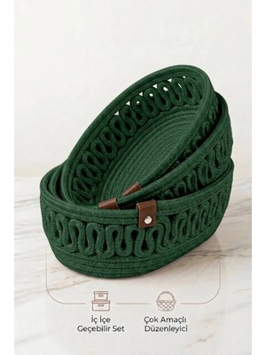MaVaux Velona Oval Set 3’lü Halat Sepet Banyo Organizer Dekoratif Düzenleyici El Yapımı Sepet Seti