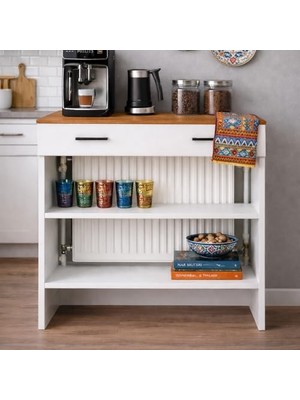 Trendexa Petek Üstü Kahve Köşesi Dolabı (Derinlik 47 Cm) Çok Amaçlı Kahve Standı BKDM008 (Üst Atlantik, 100 Cm)