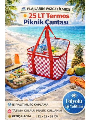 St. Morritz Folyolu Isı Yalıtımlı Katlanabilir Kamp - Piknik - Plaj Çantası 25 Litre Iç Hacim